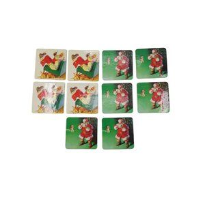 VTG Coca Cola Santa WIth Deer and Dog Coasters, Cork Back Set of 10